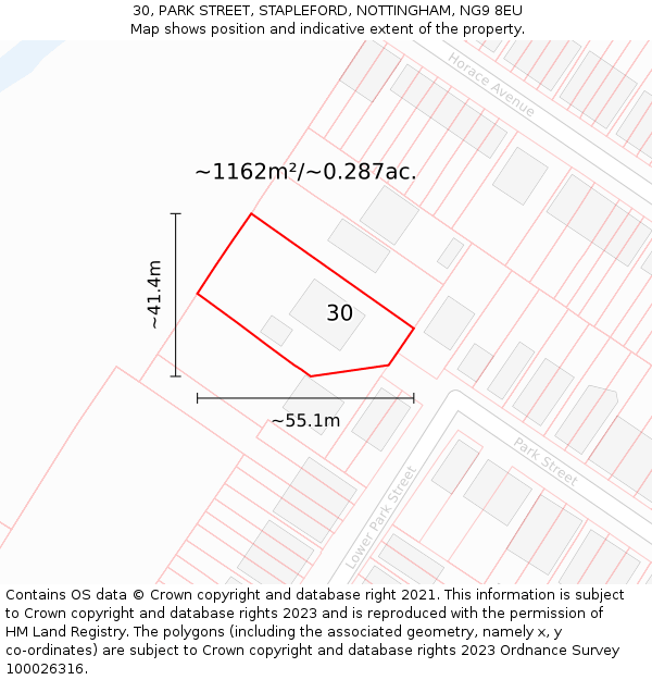 30, PARK STREET, STAPLEFORD, NOTTINGHAM, NG9 8EU: Plot and title map