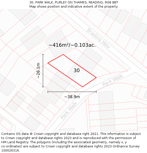 30, PARK WALK, PURLEY ON THAMES, READING, RG8 8BT: Plot and title map