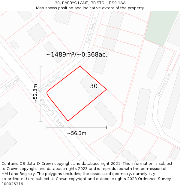 30, PARRYS LANE, BRISTOL, BS9 1AA: Plot and title map