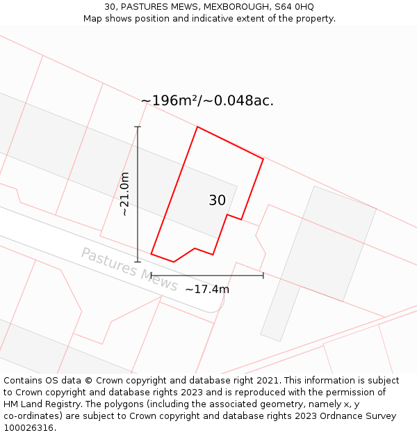 30, PASTURES MEWS, MEXBOROUGH, S64 0HQ: Plot and title map