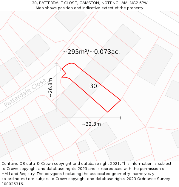30, PATTERDALE CLOSE, GAMSTON, NOTTINGHAM, NG2 6PW: Plot and title map