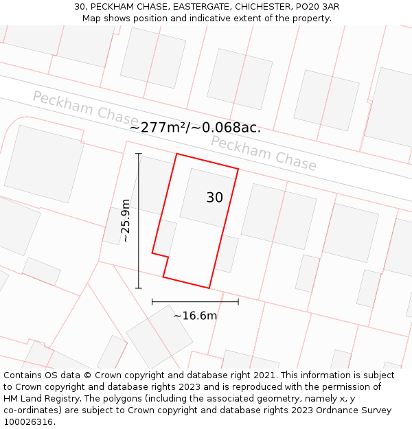 30, PECKHAM CHASE, EASTERGATE, CHICHESTER, PO20 3AR: Plot and title map