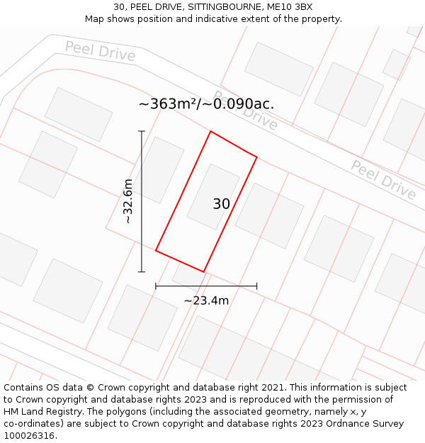 30, PEEL DRIVE, SITTINGBOURNE, ME10 3BX: Plot and title map