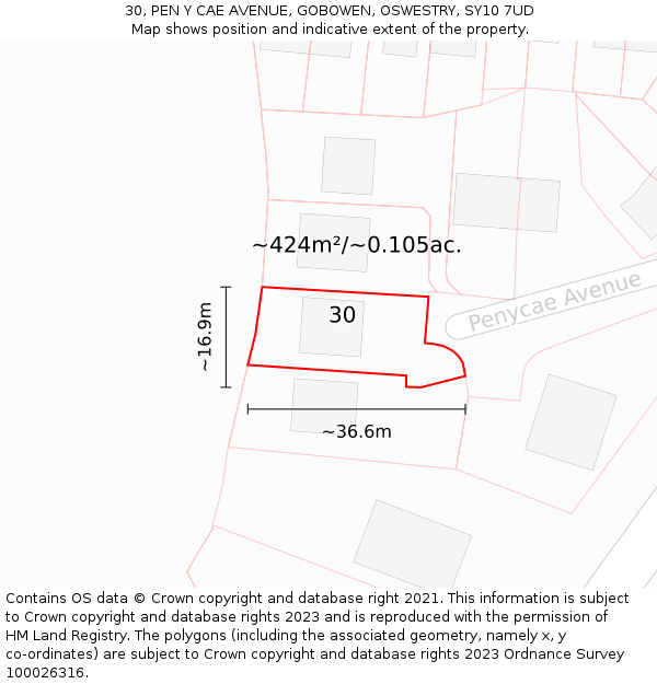 30, PEN Y CAE AVENUE, GOBOWEN, OSWESTRY, SY10 7UD: Plot and title map