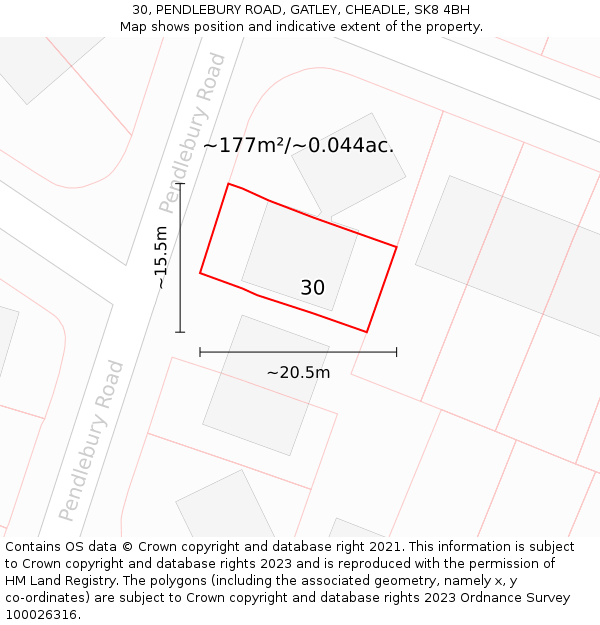 30, PENDLEBURY ROAD, GATLEY, CHEADLE, SK8 4BH: Plot and title map