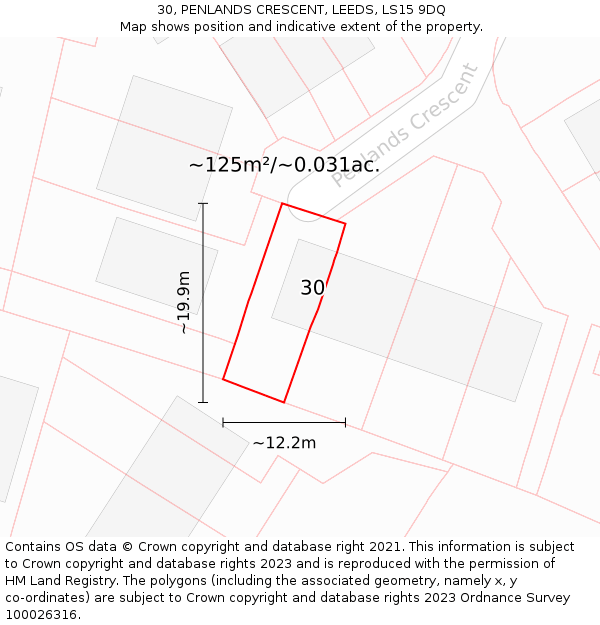 30, PENLANDS CRESCENT, LEEDS, LS15 9DQ: Plot and title map