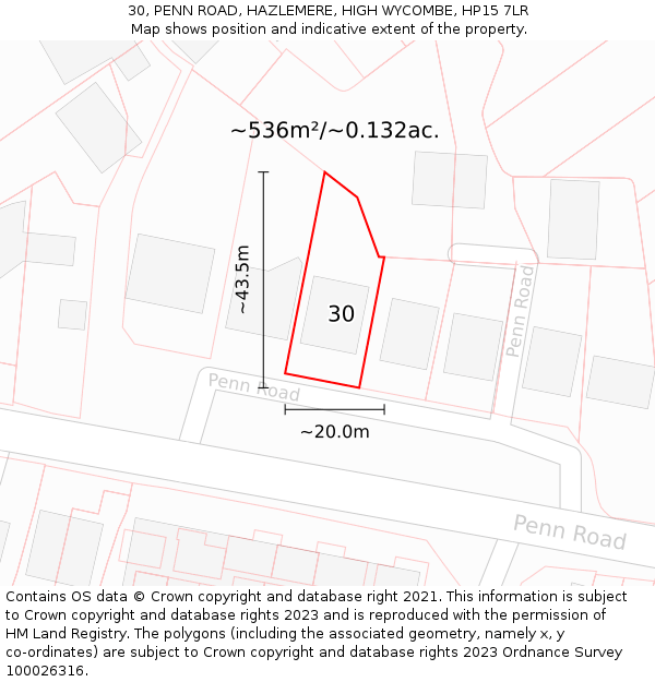 30, PENN ROAD, HAZLEMERE, HIGH WYCOMBE, HP15 7LR: Plot and title map