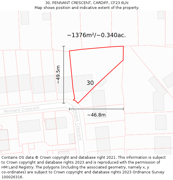 30, PENNANT CRESCENT, CARDIFF, CF23 6LN: Plot and title map