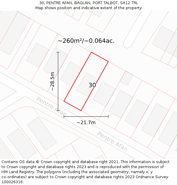 30, PENTRE AFAN, BAGLAN, PORT TALBOT, SA12 7RL: Plot and title map