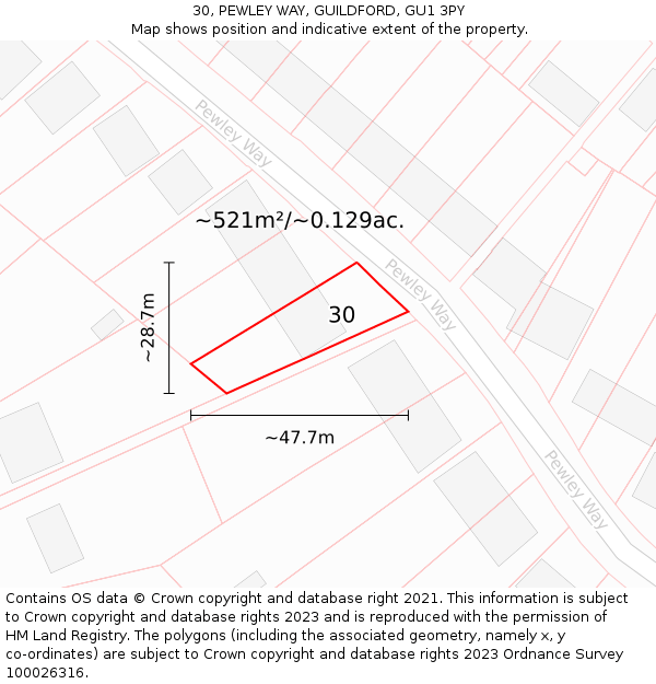 30, PEWLEY WAY, GUILDFORD, GU1 3PY: Plot and title map