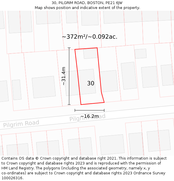 30, PILGRIM ROAD, BOSTON, PE21 6JW: Plot and title map