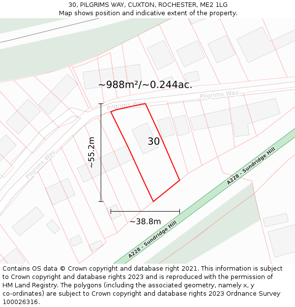 30, PILGRIMS WAY, CUXTON, ROCHESTER, ME2 1LG: Plot and title map
