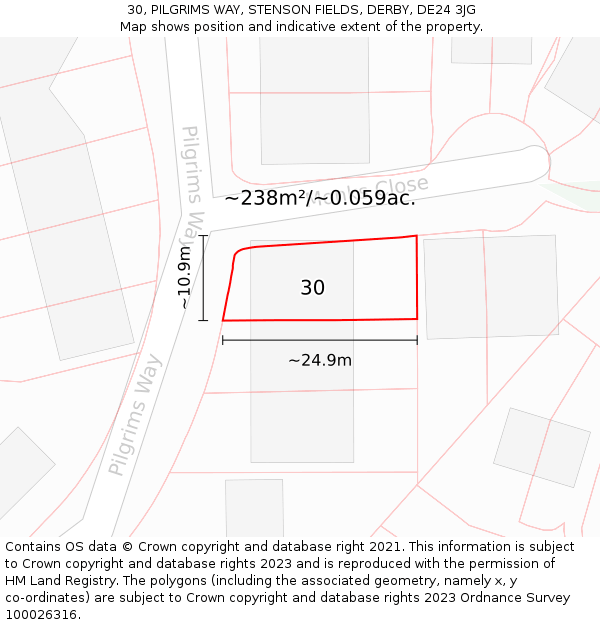 30, PILGRIMS WAY, STENSON FIELDS, DERBY, DE24 3JG: Plot and title map