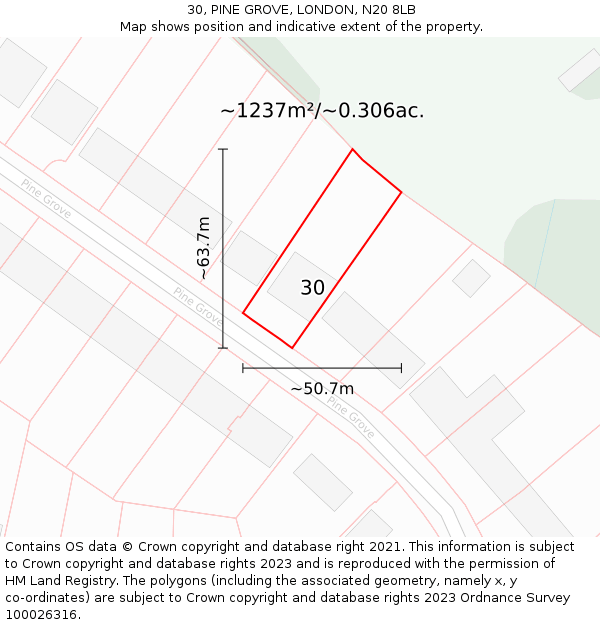 30, PINE GROVE, LONDON, N20 8LB: Plot and title map