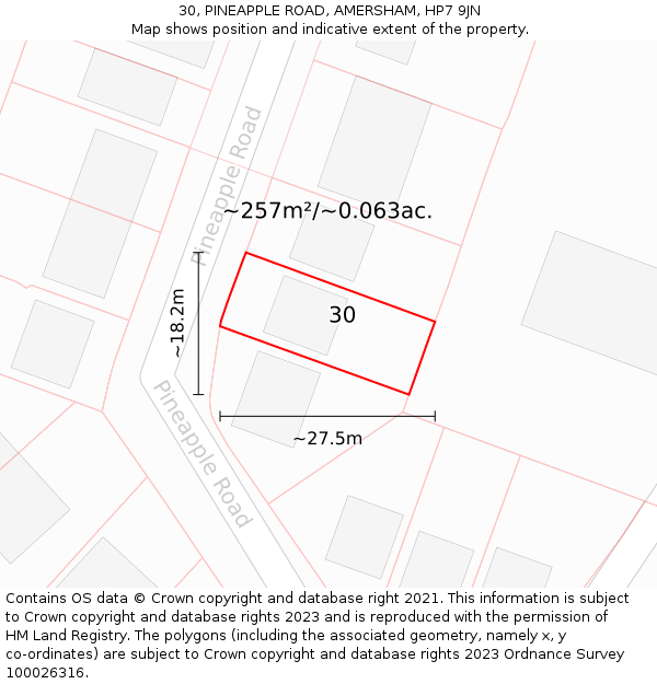 30, PINEAPPLE ROAD, AMERSHAM, HP7 9JN: Plot and title map