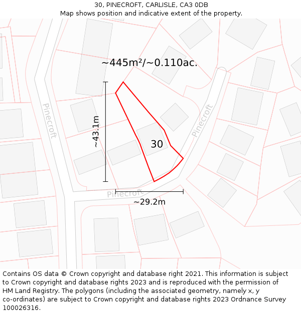 30, PINECROFT, CARLISLE, CA3 0DB: Plot and title map