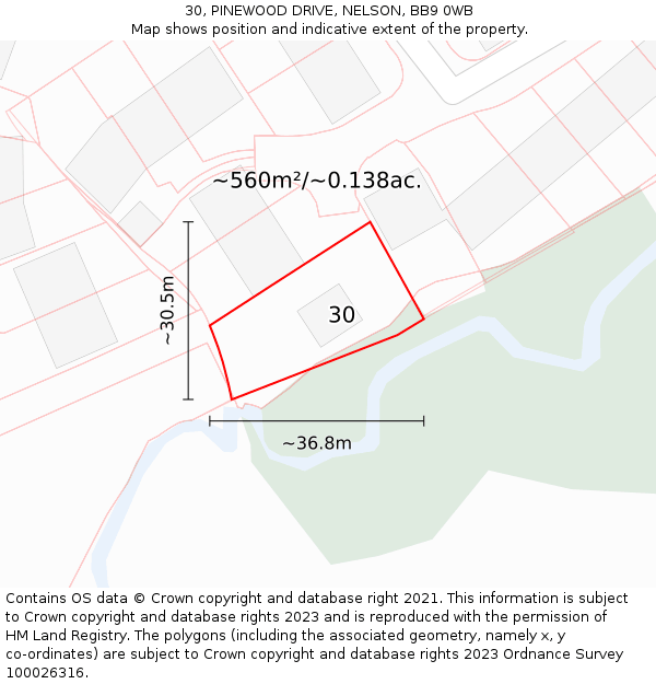 30, PINEWOOD DRIVE, NELSON, BB9 0WB: Plot and title map
