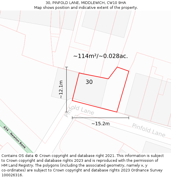 30, PINFOLD LANE, MIDDLEWICH, CW10 9HA: Plot and title map