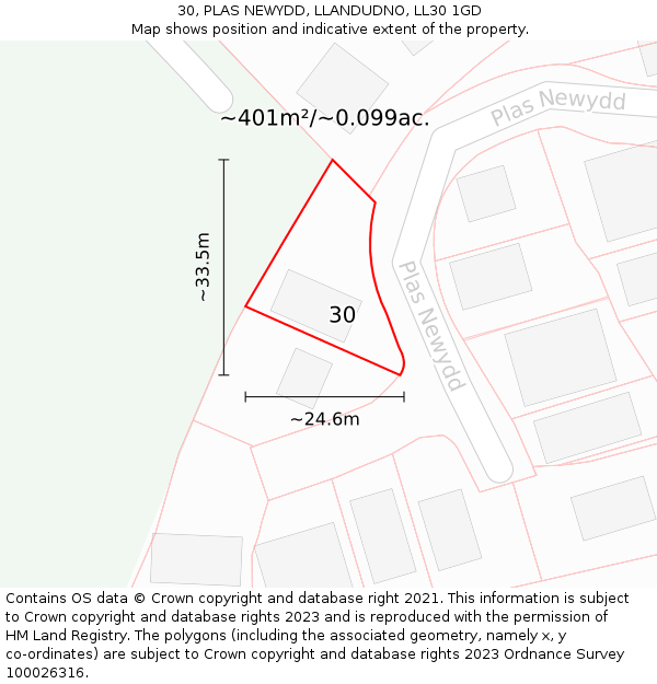 30, PLAS NEWYDD, LLANDUDNO, LL30 1GD: Plot and title map