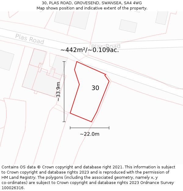 30, PLAS ROAD, GROVESEND, SWANSEA, SA4 4WG: Plot and title map