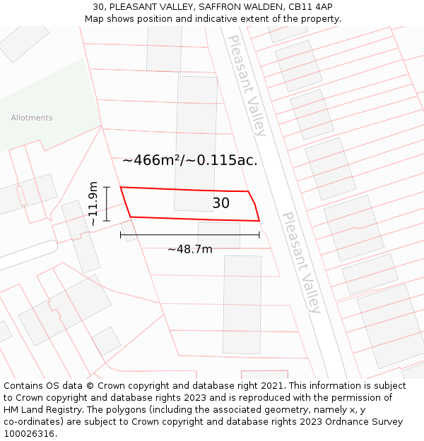30, PLEASANT VALLEY, SAFFRON WALDEN, CB11 4AP: Plot and title map
