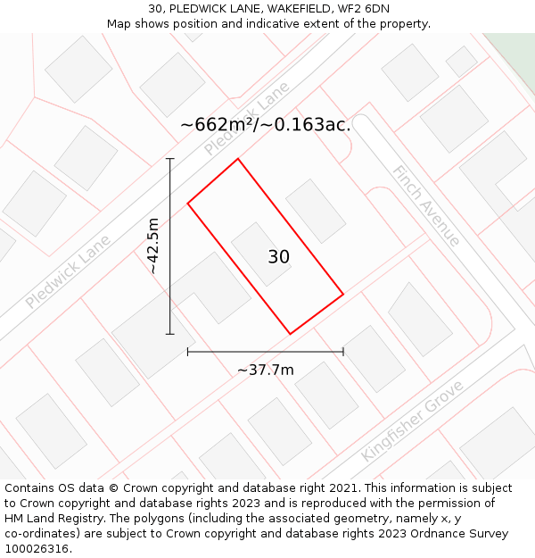 30, PLEDWICK LANE, WAKEFIELD, WF2 6DN: Plot and title map