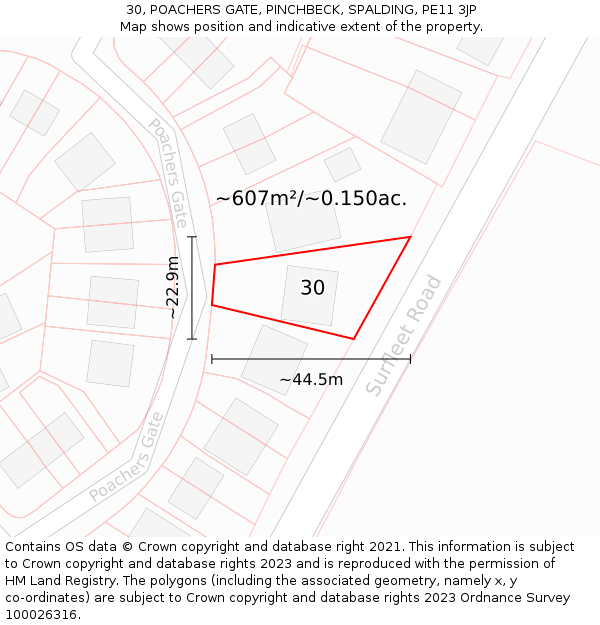 30, POACHERS GATE, PINCHBECK, SPALDING, PE11 3JP: Plot and title map