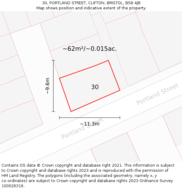 30, PORTLAND STREET, CLIFTON, BRISTOL, BS8 4JB: Plot and title map