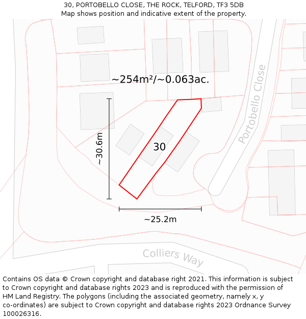 30, PORTOBELLO CLOSE, THE ROCK, TELFORD, TF3 5DB: Plot and title map