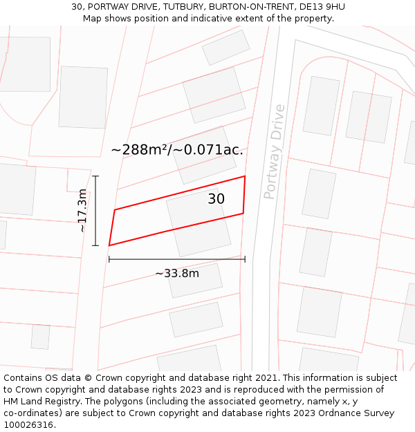 30, PORTWAY DRIVE, TUTBURY, BURTON-ON-TRENT, DE13 9HU: Plot and title map