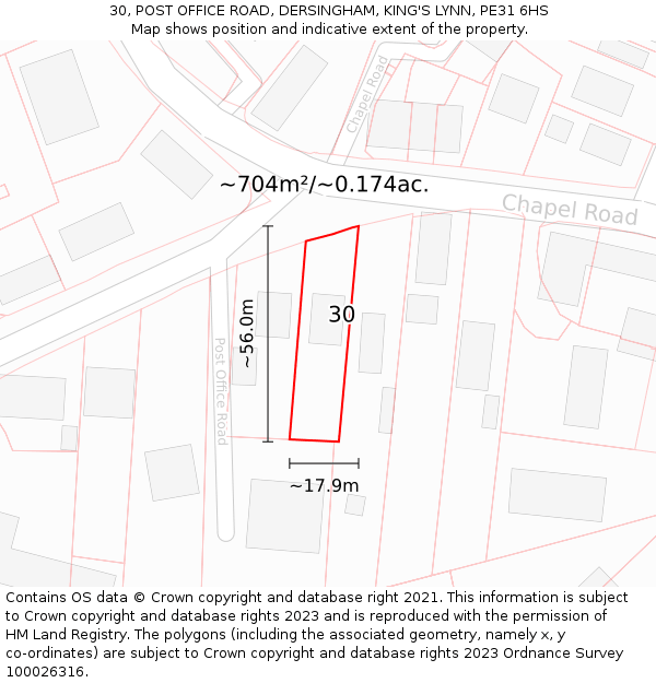 30, POST OFFICE ROAD, DERSINGHAM, KING'S LYNN, PE31 6HS: Plot and title map