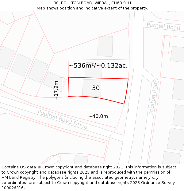 30, POULTON ROAD, WIRRAL, CH63 9LH: Plot and title map