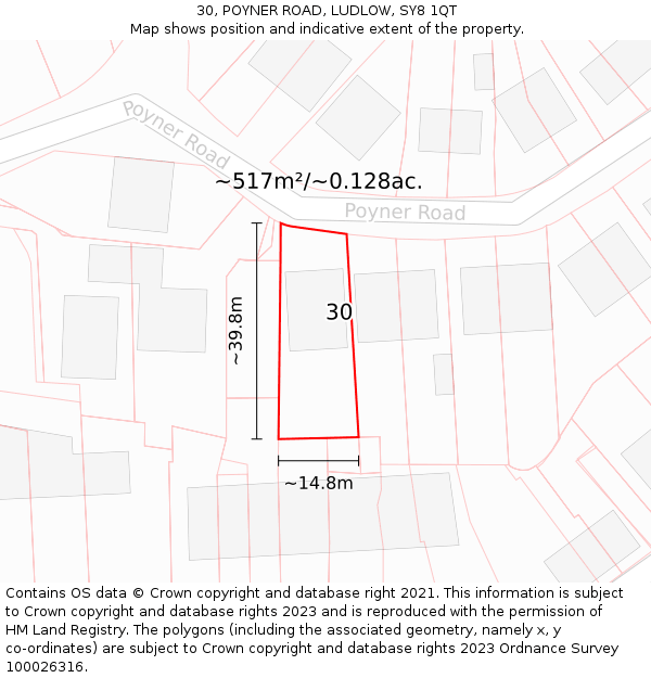 30, POYNER ROAD, LUDLOW, SY8 1QT: Plot and title map