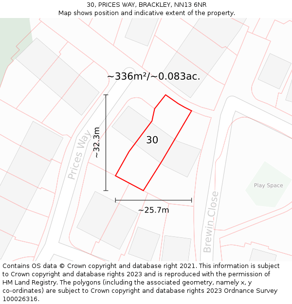 30, PRICES WAY, BRACKLEY, NN13 6NR: Plot and title map