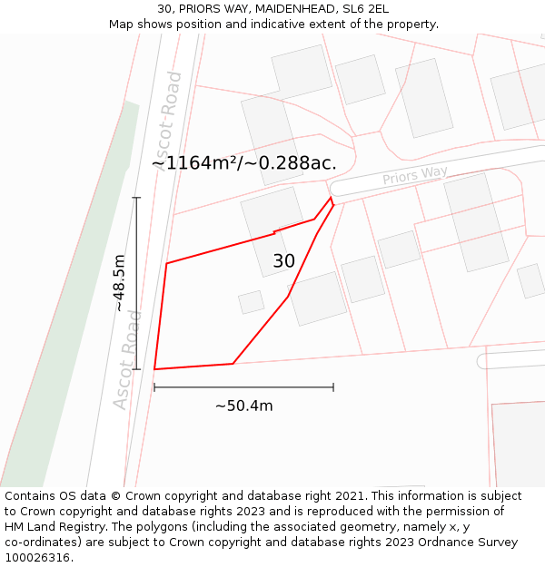 30, PRIORS WAY, MAIDENHEAD, SL6 2EL: Plot and title map