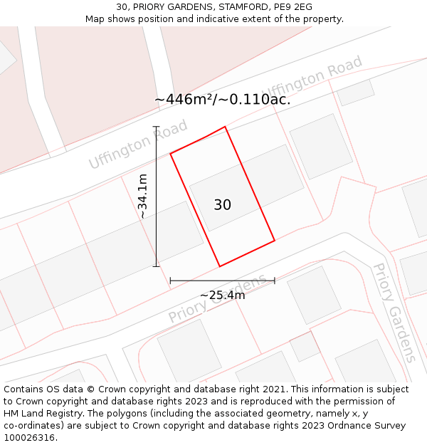 30, PRIORY GARDENS, STAMFORD, PE9 2EG: Plot and title map