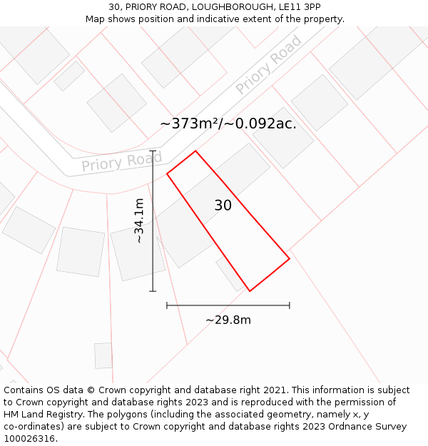 30, PRIORY ROAD, LOUGHBOROUGH, LE11 3PP: Plot and title map
