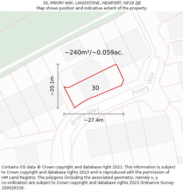 30, PRIORY WAY, LANGSTONE, NEWPORT, NP18 2JE: Plot and title map