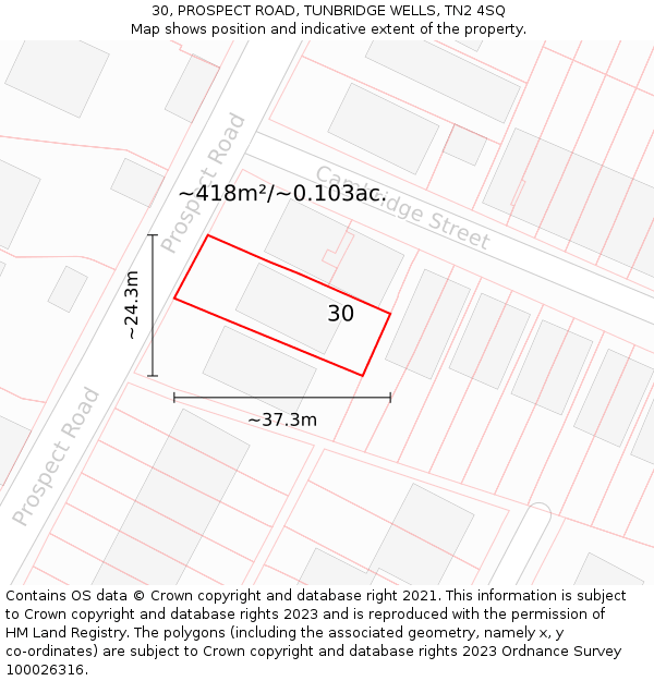 30, PROSPECT ROAD, TUNBRIDGE WELLS, TN2 4SQ: Plot and title map