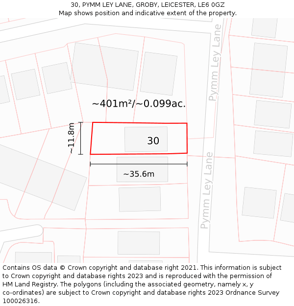 30, PYMM LEY LANE, GROBY, LEICESTER, LE6 0GZ: Plot and title map