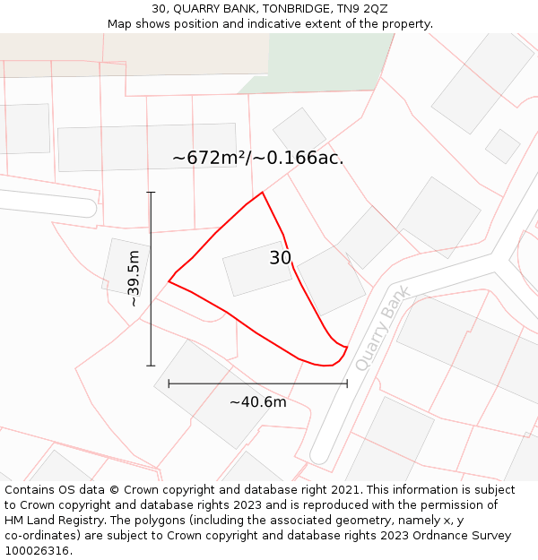 30, QUARRY BANK, TONBRIDGE, TN9 2QZ: Plot and title map