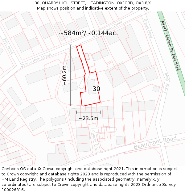 30, QUARRY HIGH STREET, HEADINGTON, OXFORD, OX3 8JX: Plot and title map