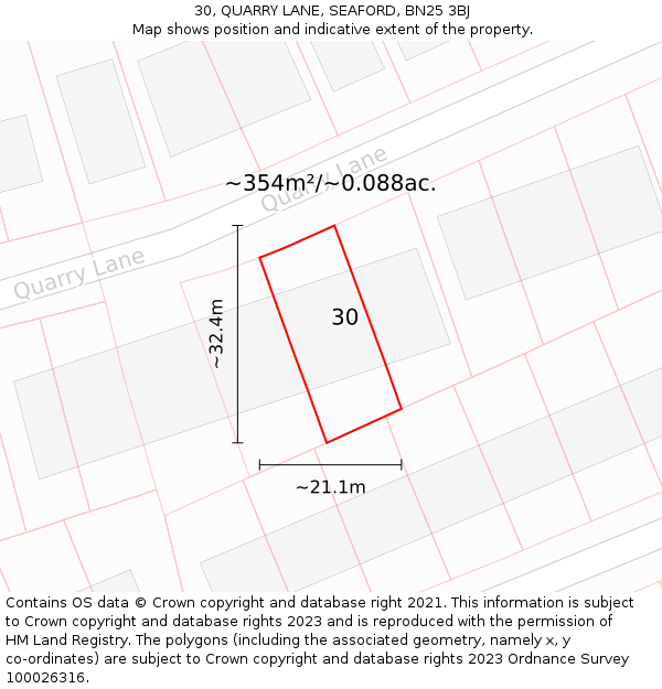 30, QUARRY LANE, SEAFORD, BN25 3BJ: Plot and title map