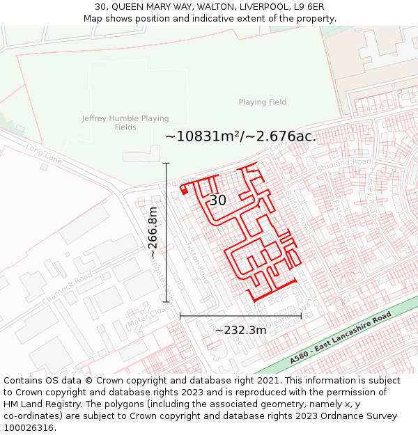 30, QUEEN MARY WAY, WALTON, LIVERPOOL, L9 6ER: Plot and title map