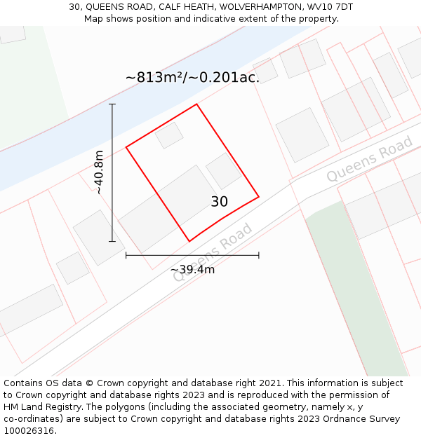 30, QUEENS ROAD, CALF HEATH, WOLVERHAMPTON, WV10 7DT: Plot and title map