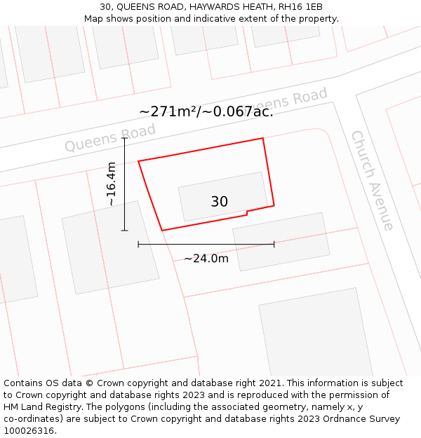 30, QUEENS ROAD, HAYWARDS HEATH, RH16 1EB: Plot and title map