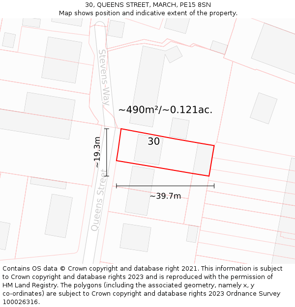 30, QUEENS STREET, MARCH, PE15 8SN: Plot and title map