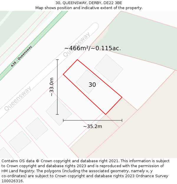 30, QUEENSWAY, DERBY, DE22 3BE: Plot and title map