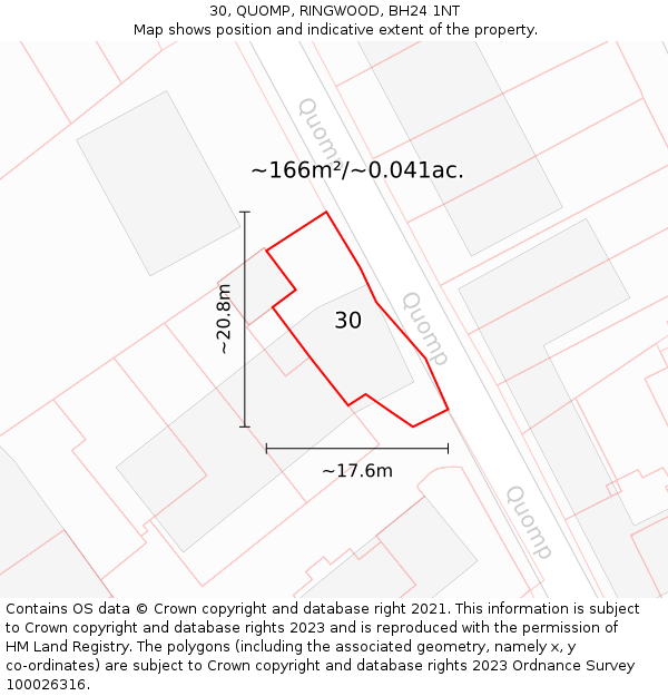 30, QUOMP, RINGWOOD, BH24 1NT: Plot and title map
