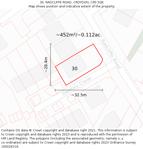 30, RADCLIFFE ROAD, CROYDON, CR0 5QE: Plot and title map